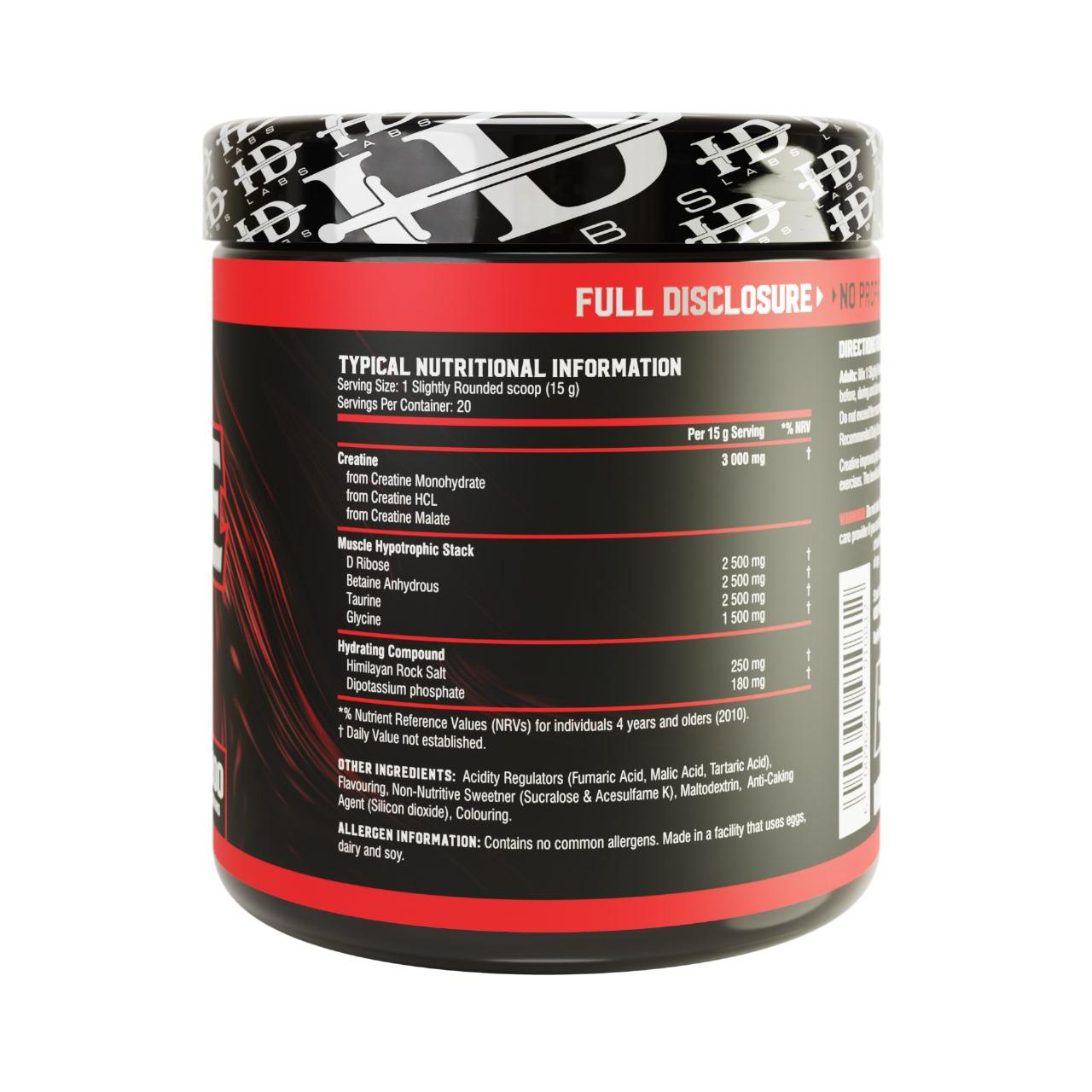 HD Labs Creatine Monohydrate - Green Apple - 300g